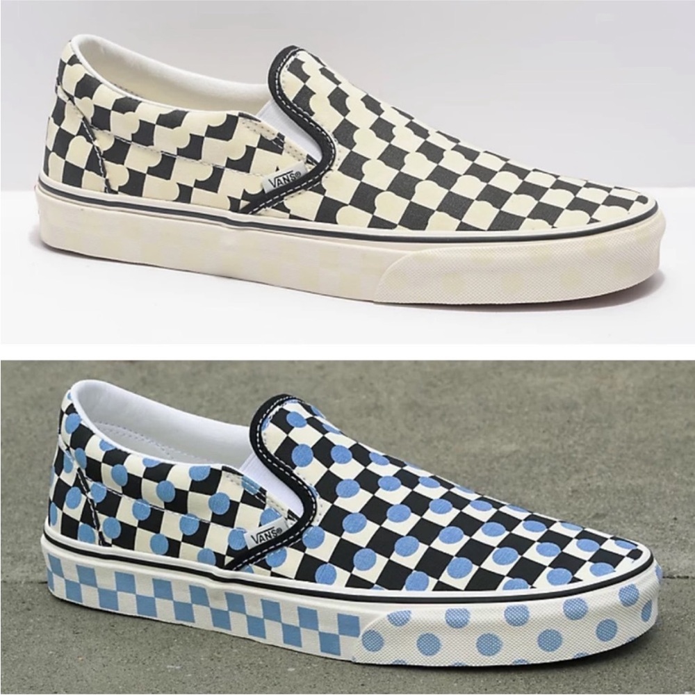 Vans Slip On UV Ink Black & White Checkered Dot Shoes Skate Sz 9.5